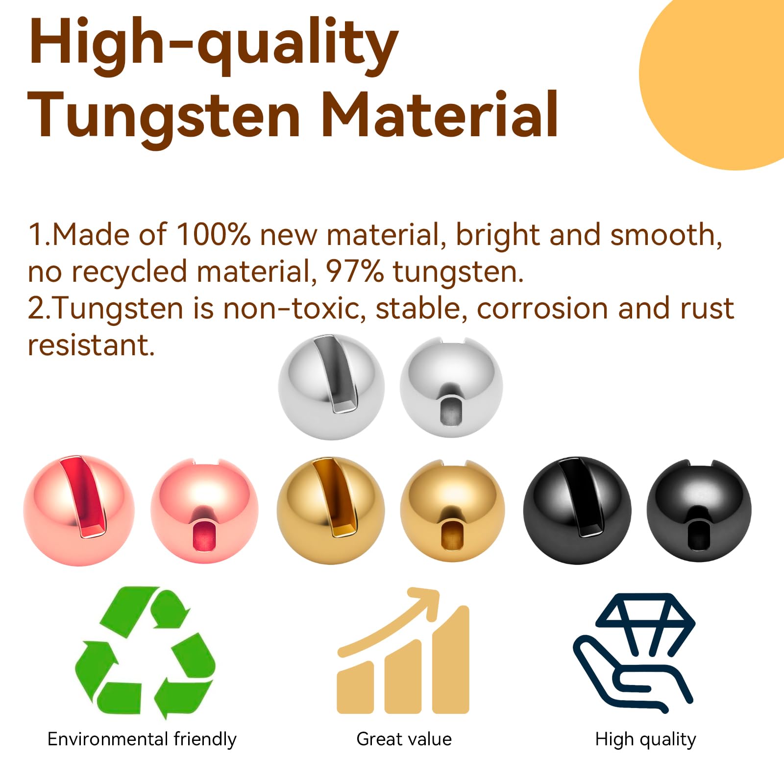 Gainfite tungsten beads 2.8mm gold angled view shows quick, secure attachment.