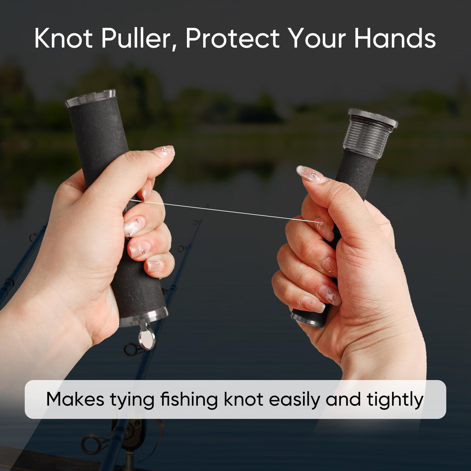 Line wrapped around two pullers during knot tying