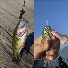 Close-up of carbon steel treble hooks on GaiRen lure
