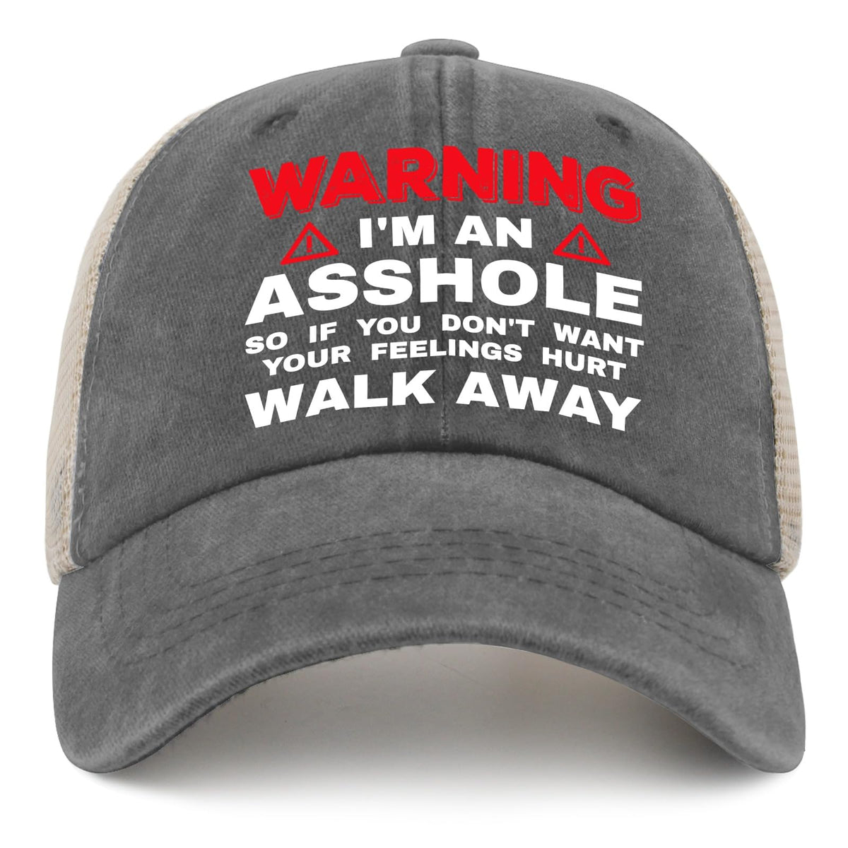 galagro I'm A Assholes Walk Away Hat front view showing vintage denim wash for casual wear