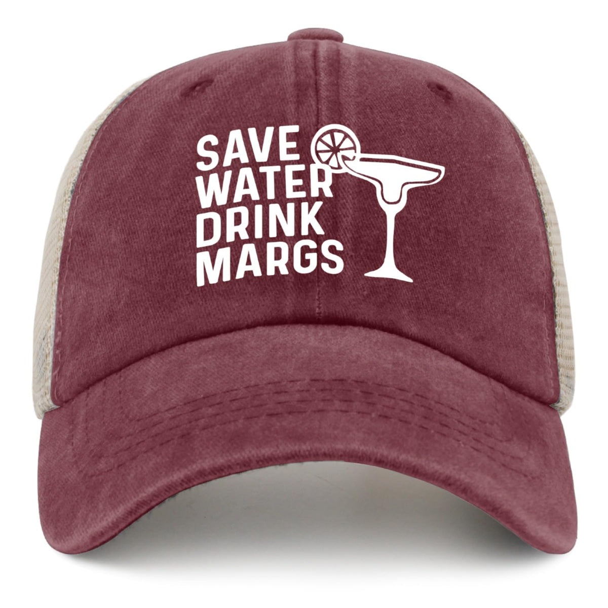 galagro Save Water Drink Margs hat front view, lightweight daily summer wear.