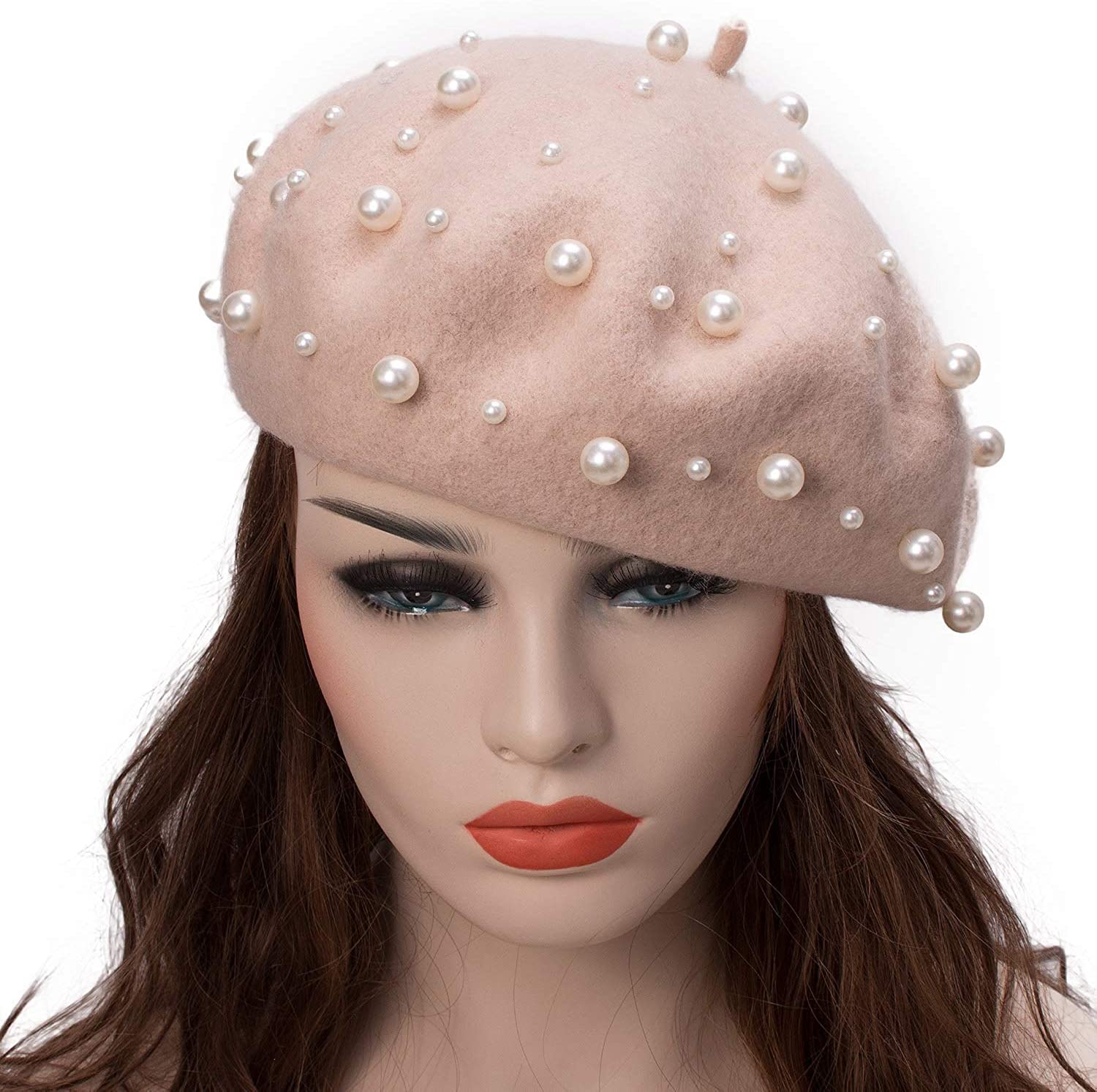 Galsawi pearl-beaded beret cap enhances winter outfits with elegant sparkle