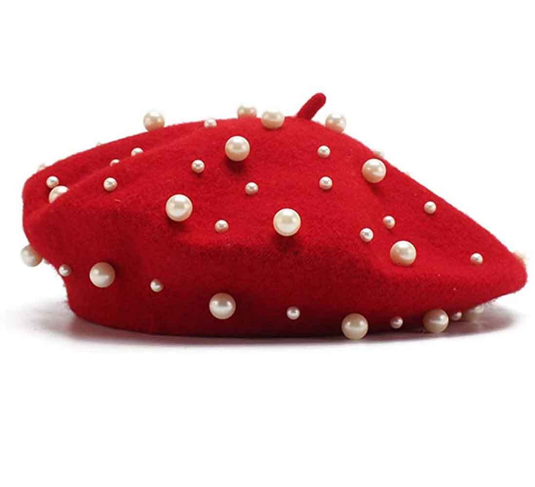 Galsawi women's winter hat knitted beanie with pearl beads, front view
