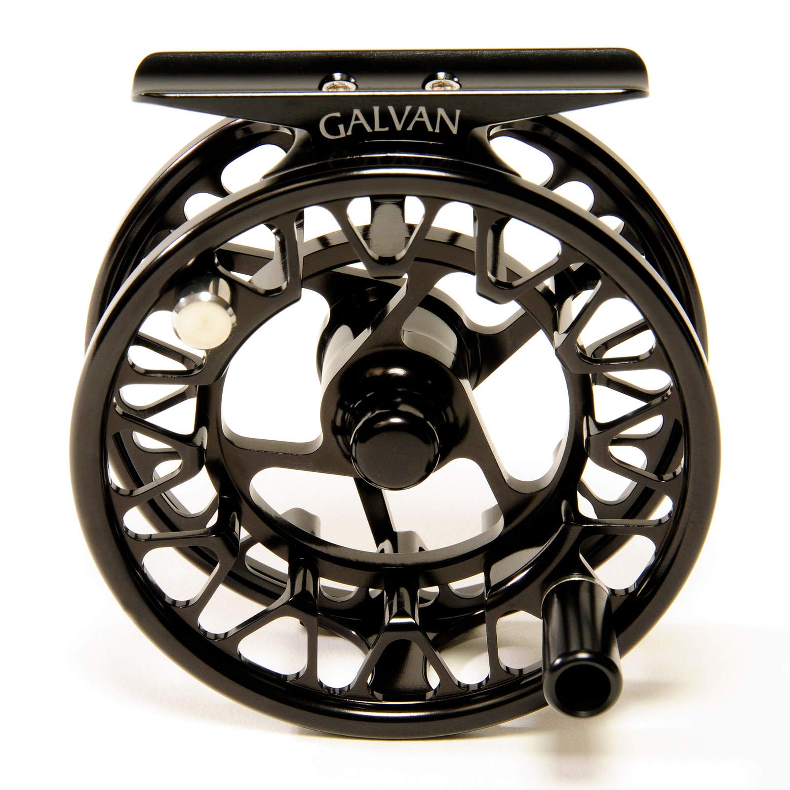 Galvan Brookie Fly Reel ergonomic handle offers quick grip during fast retrieves