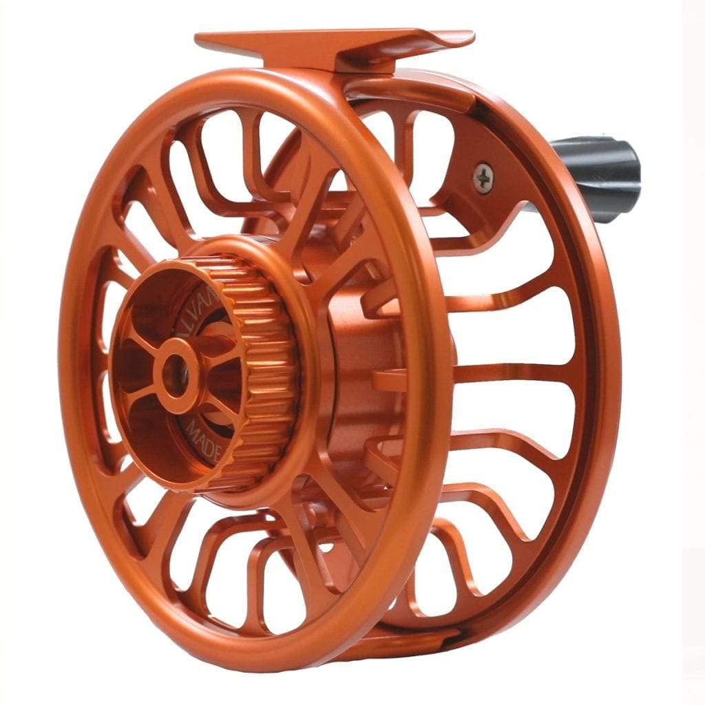 Galvan Torque 5 reel with frame cutouts reduces weight while maintaining strength for saltwater fly fishing.