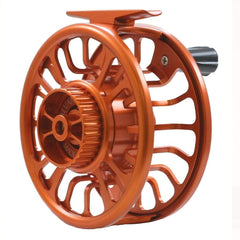 Galvan Torque 5 reel with frame cutouts reduces weight while maintaining strength for saltwater fly fishing.