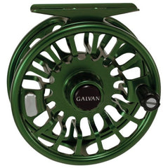 Galvan Torque Fly Reel in green with robust drag for 5-6 weight lines.