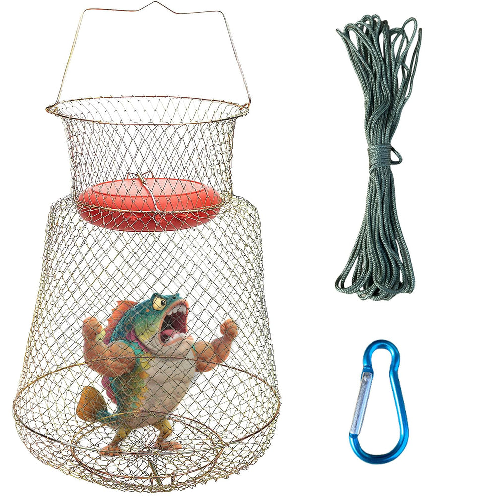 Reinforced galvanized steel frame and rust-resistant mesh of the fish basket
