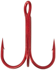 Gamakatsu 47307 round bend treble hook in red, high carbon steel for durability.