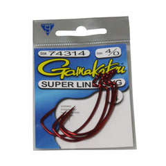 Gamakatsu 74312 hook packaging shows Super Line design for reliable tackle box use.