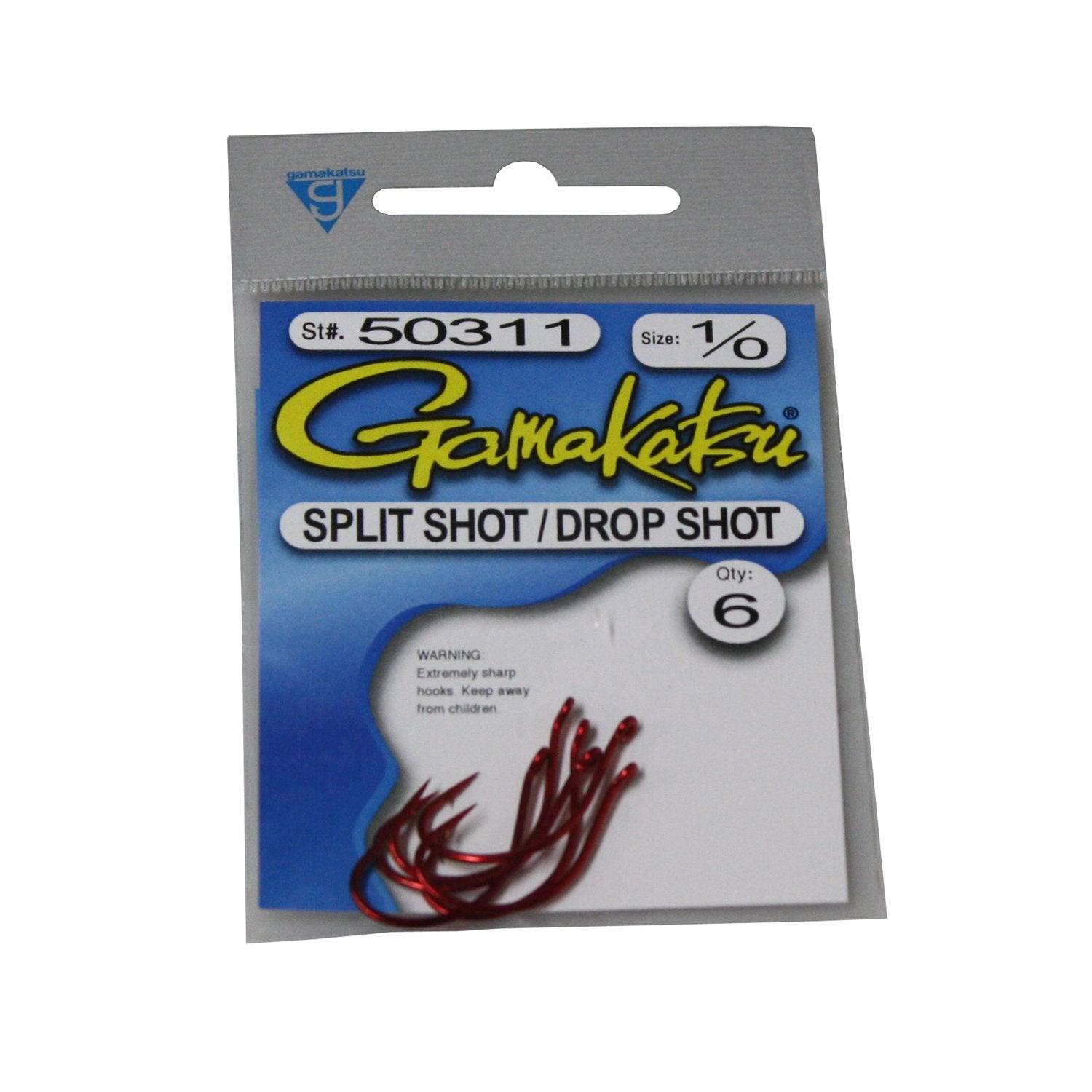 Gamakatsu red split shot/drop shot hook for precise rigging and reliable holds.