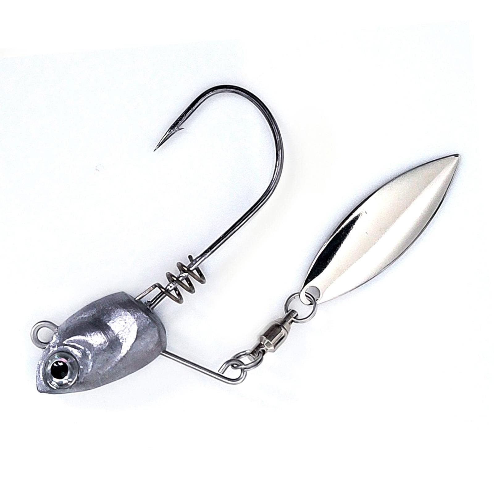 Gamakatsu Under Spin Head Mini 3/8 features chrome willow leaf blade for quick flash in cover