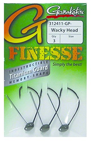 Gamakatsu Wacky Head Jig Hook on water in green pumpkin offers stable presentation.