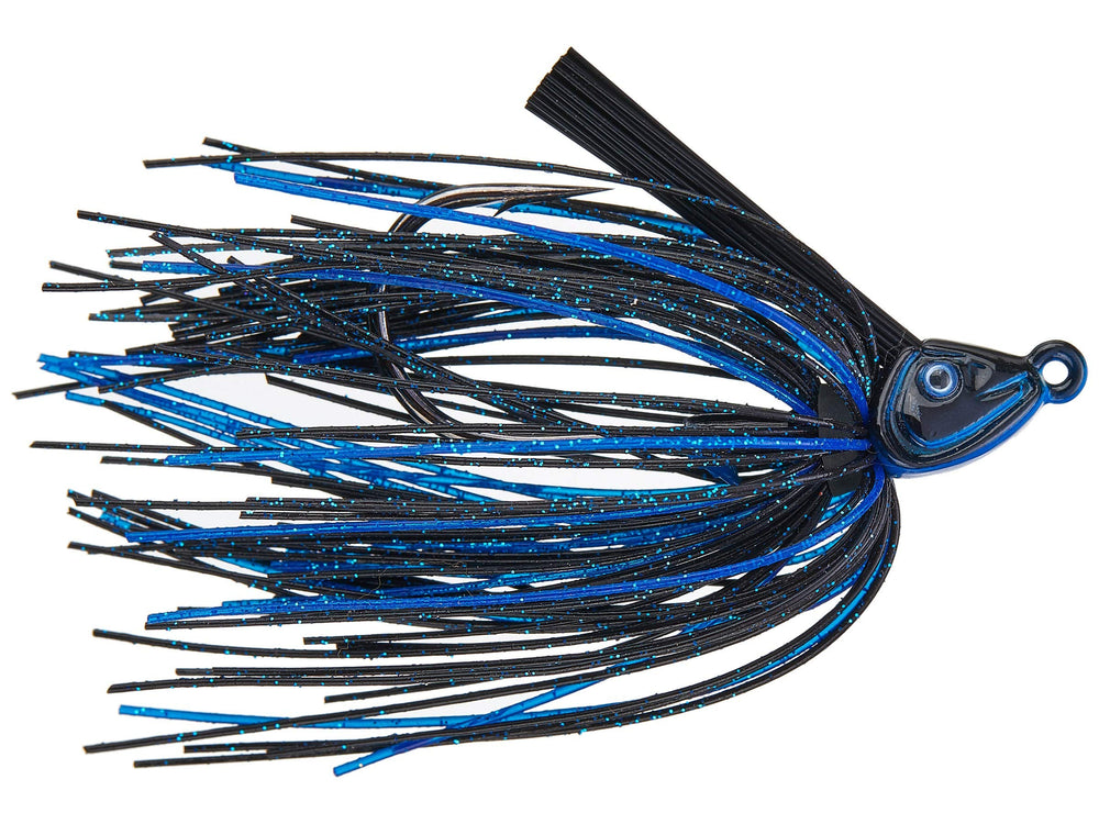 Gambler Goat half-oz black blue lure ideal for bass fishing.