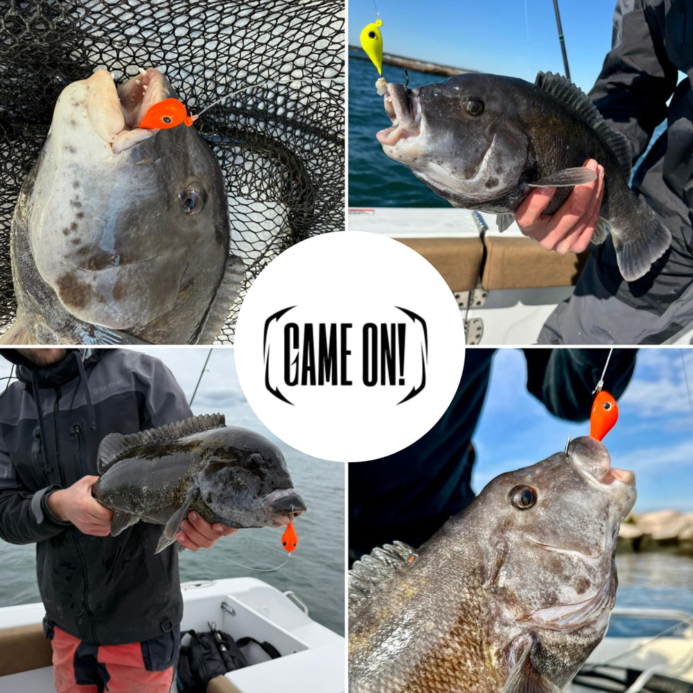 Game On Lures Rock Bottom Jigs 1.5 oz white two-pack ready to fish.