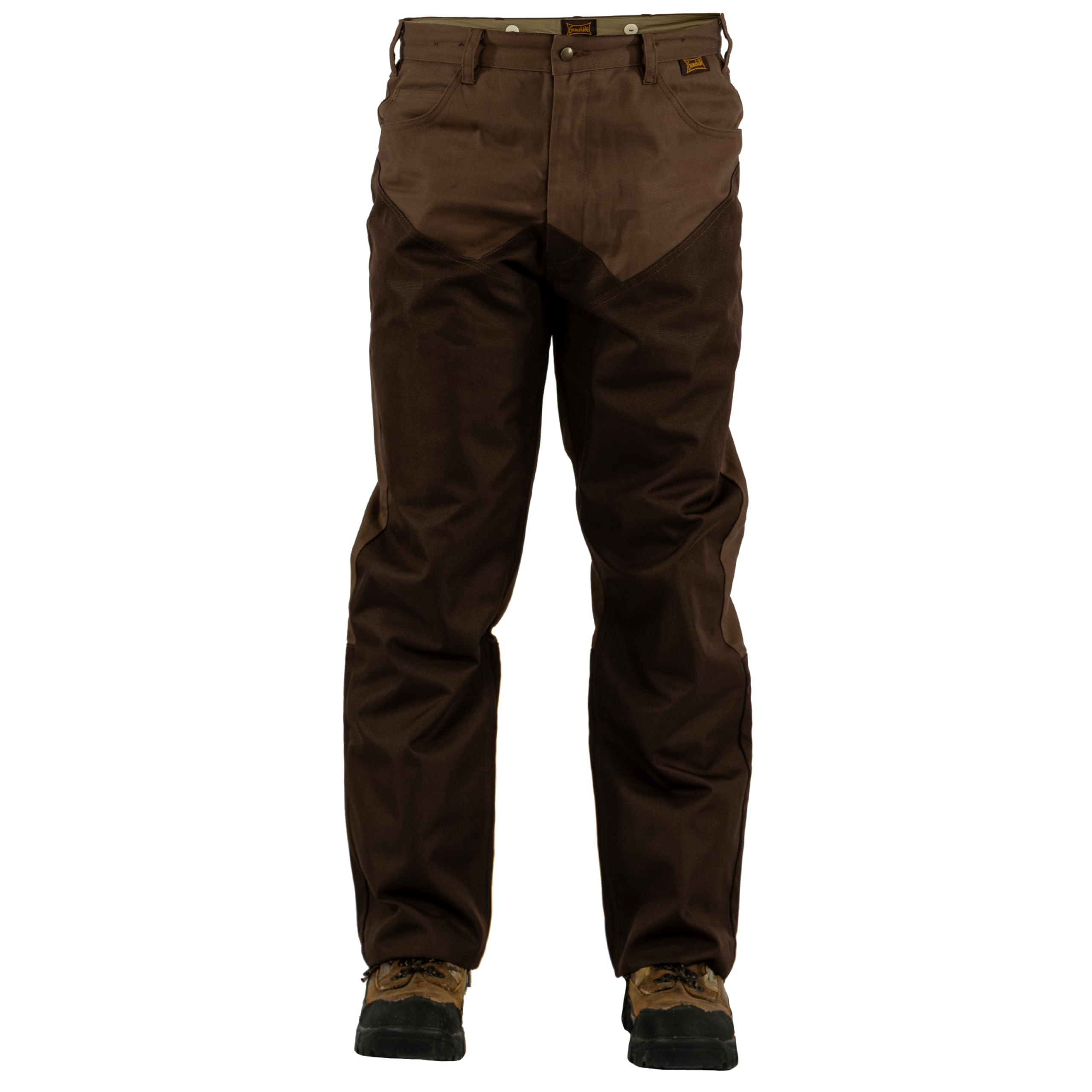 Gamehide briar-proof pants front view highlights rugged design for brush-filled hunts.