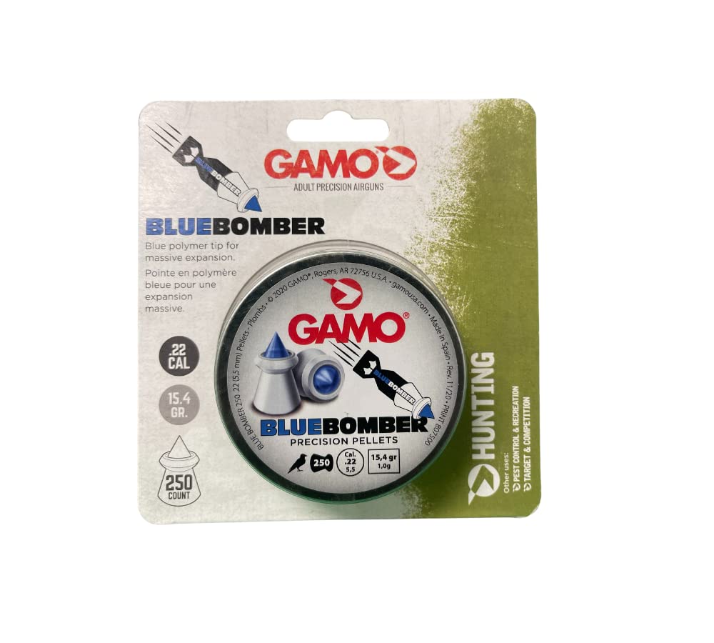Gamo Blue Bomber .22 Cal pellet image showing weight and design
