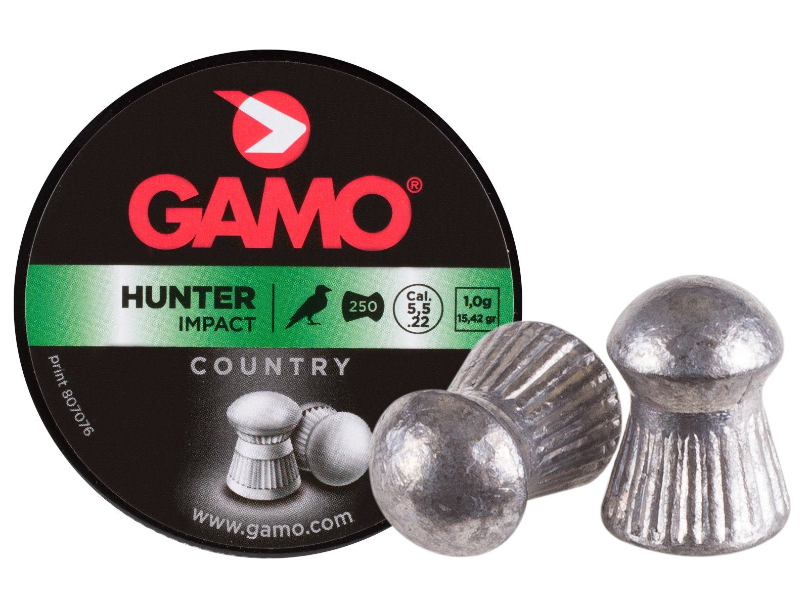 GAMO Round Nose .22 hunter pellets in tin, designed for long-range impact and consistency