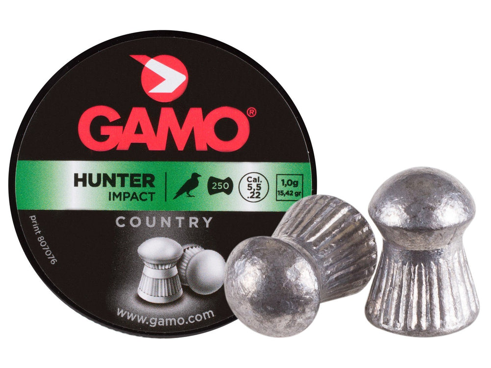 GAMO Round Nose .22 hunter pellets in tin, designed for long-range impact and consistency