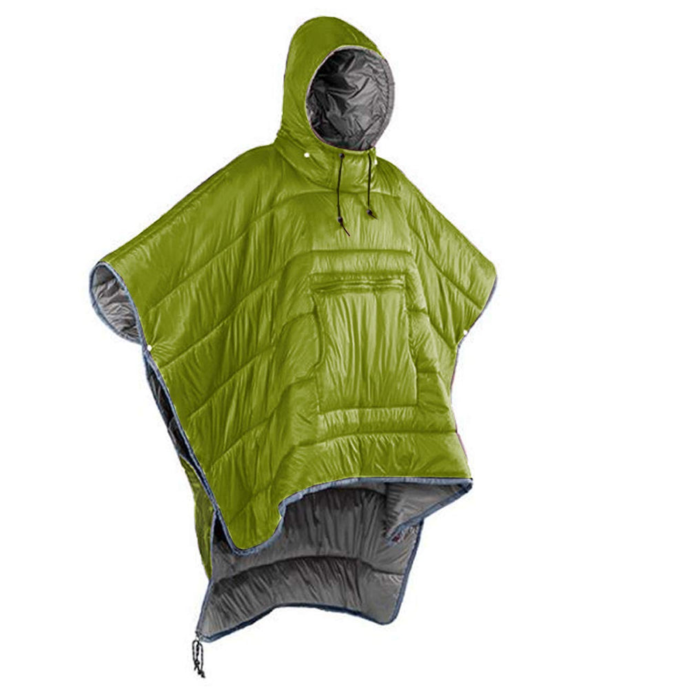 Gaorui winter poncho coat worn in army green for outdoor warmth.