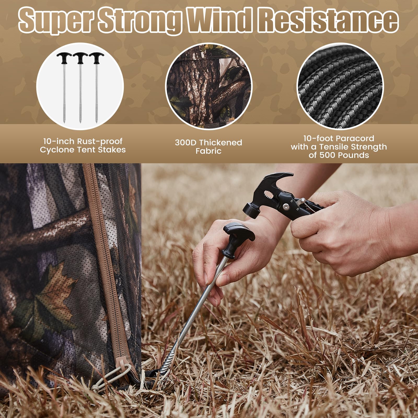 Garden Tailor hunting blind windproof structure and robust 300D fabric withstand windy days.