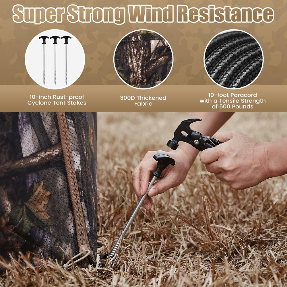 Garden Tailor hunting blind windproof structure and robust 300D fabric withstand windy days.