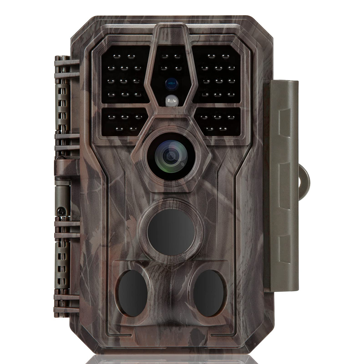 GardePro E5 trail camera front view for rugged outdoor scouting.