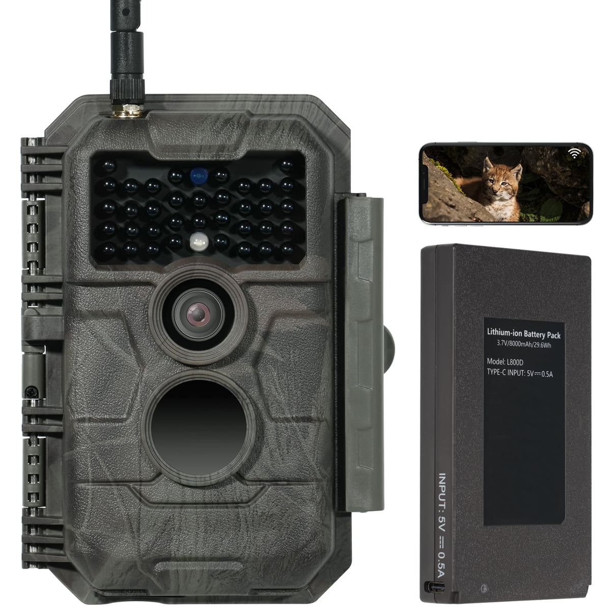 GardePro E6P battery pack showing 8000mAh capability for long outdoor power