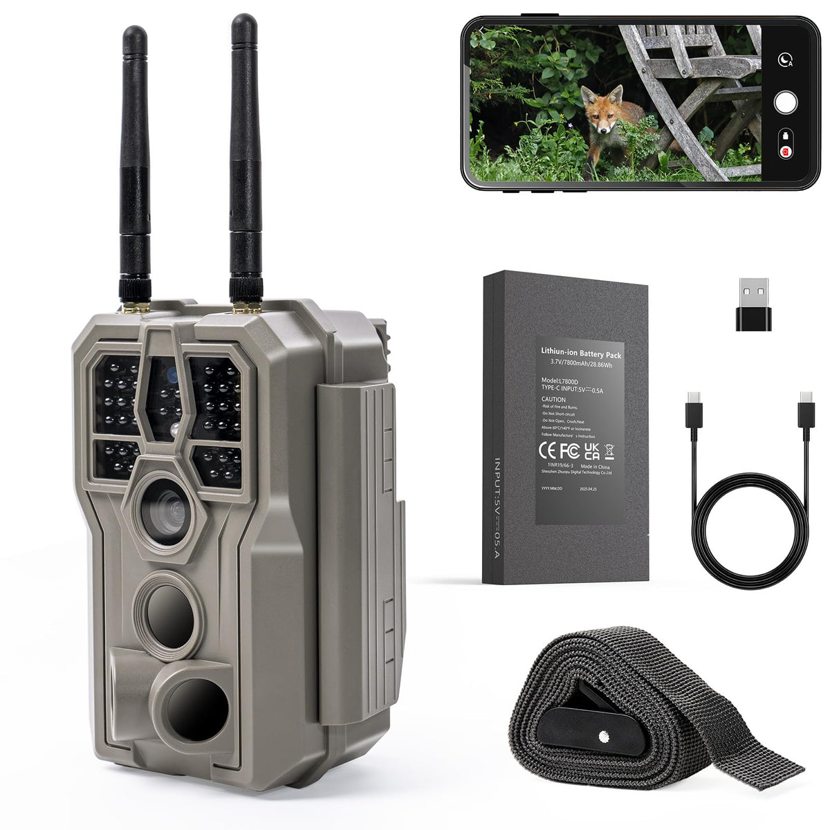 GardePro E8 2.0 Pro trail camera front view shows rugged outdoor setup for wildlife monitoring.