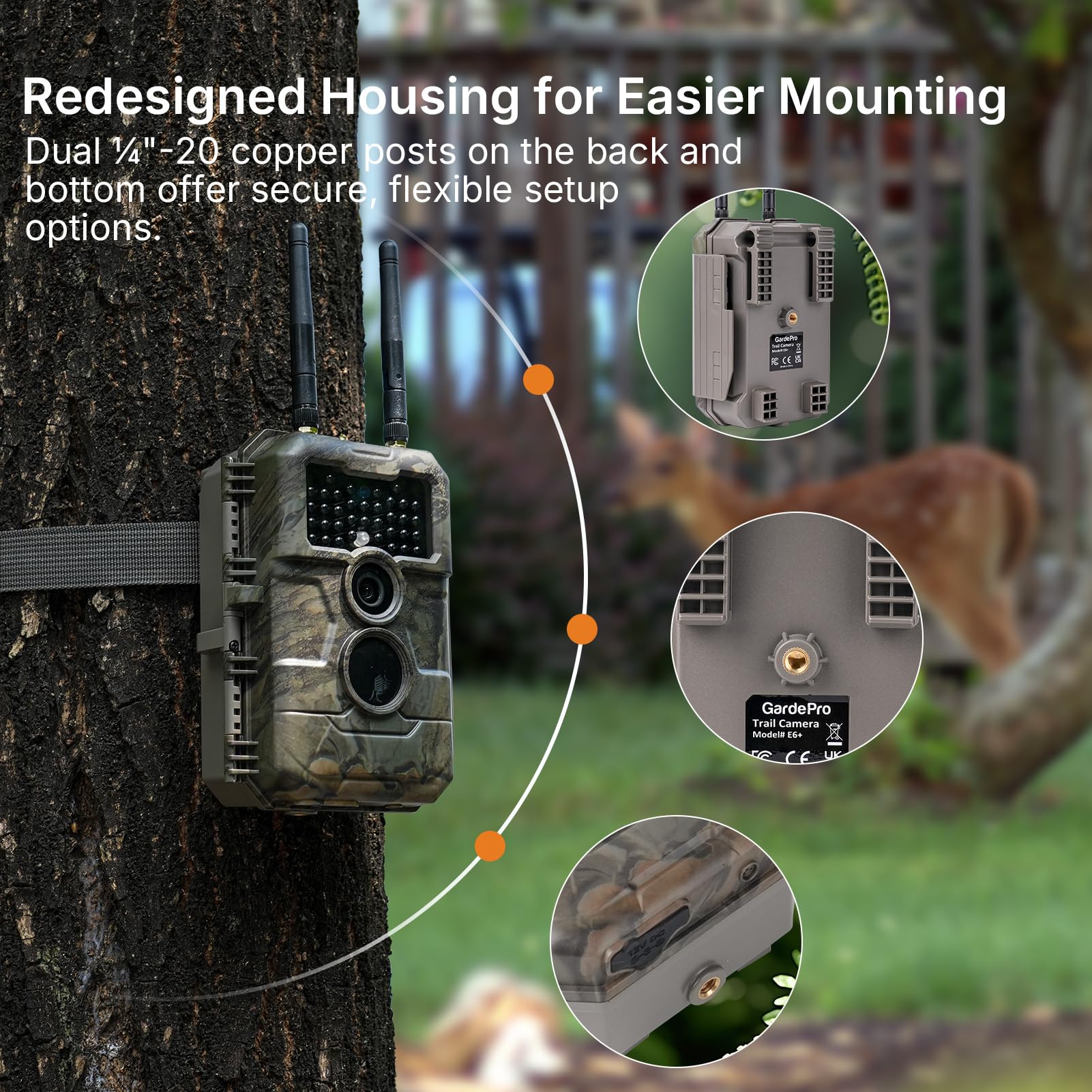 GardePro E6+ No-Glow infrared ensures discreet nighttime footage for stealth monitoring.