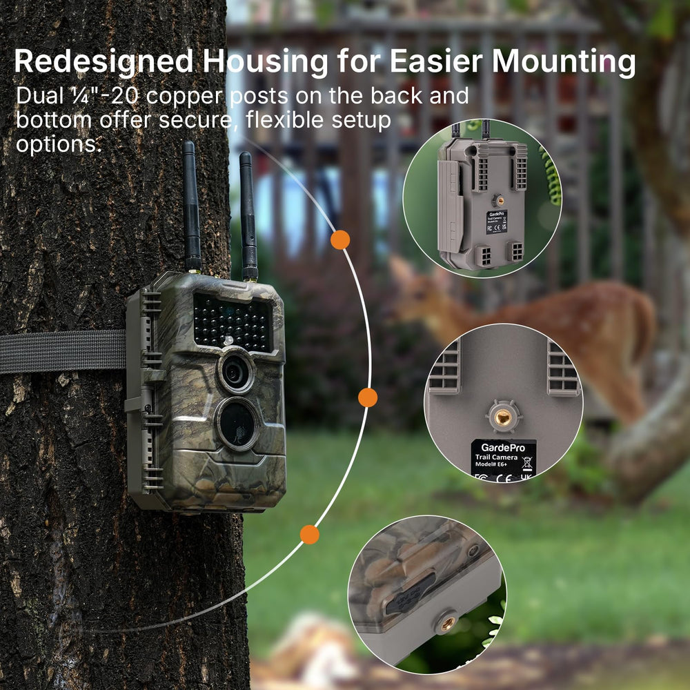 GardePro E6+ No-Glow infrared ensures discreet nighttime footage for stealth monitoring.
