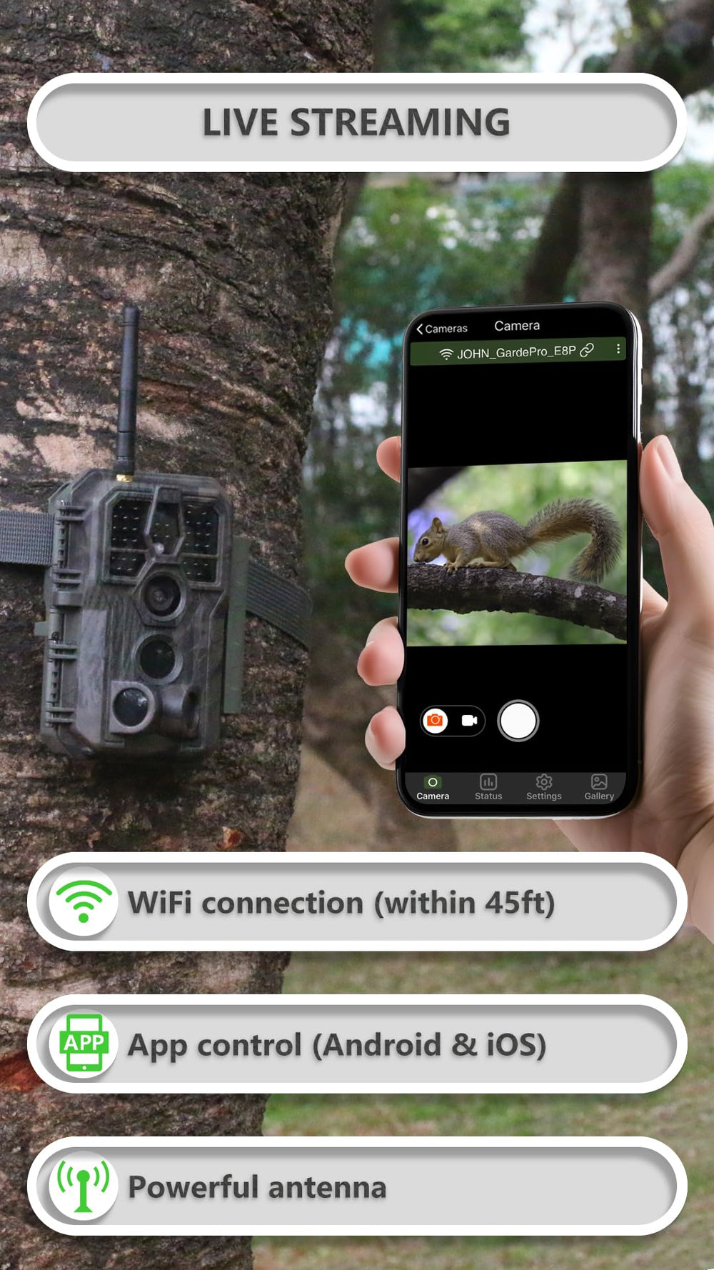 GardePro E8P live view lets you monitor feeds in real time without removing the SD card.