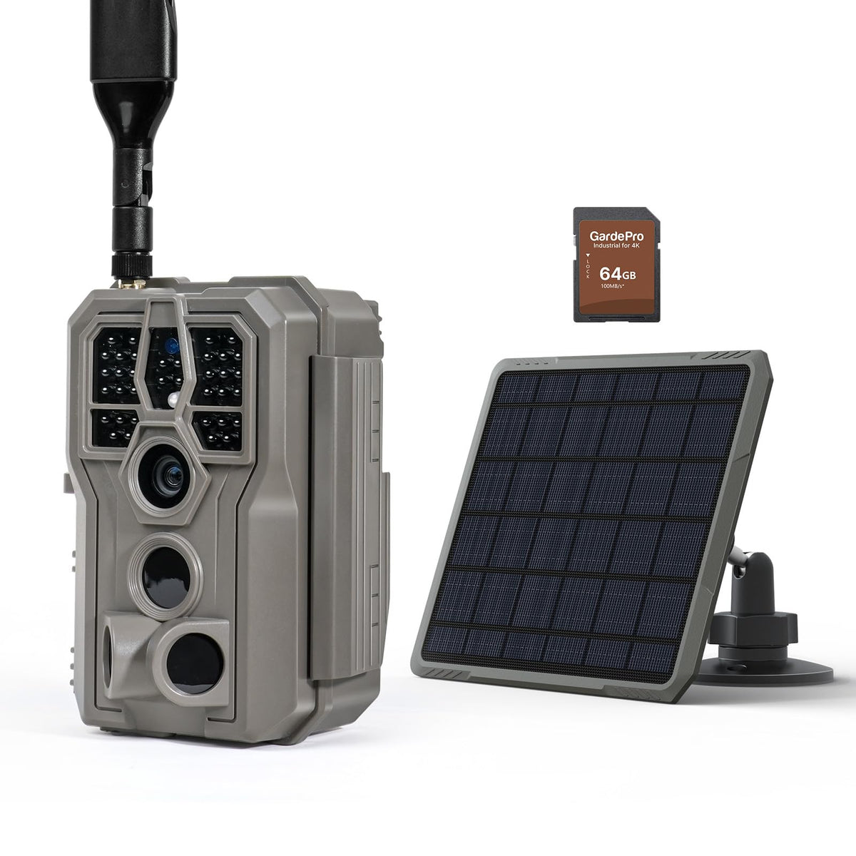 GardePro X66 Pro camera with SP350 solar panel providing continuous power for remote setups