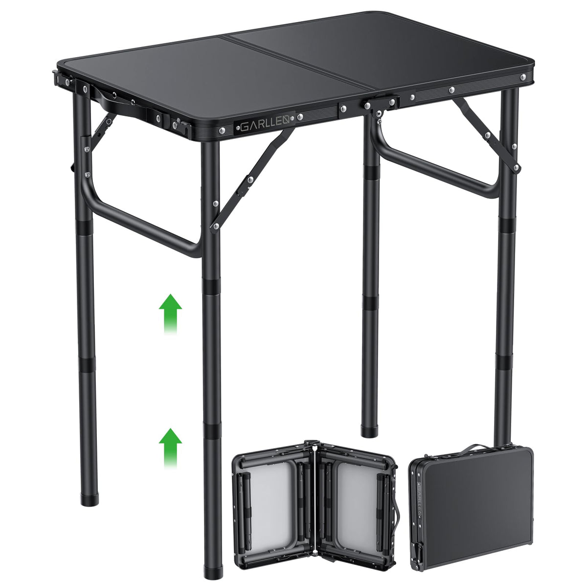 GARLLEN 2ft folding table front view shows compact portability for outdoor meals.