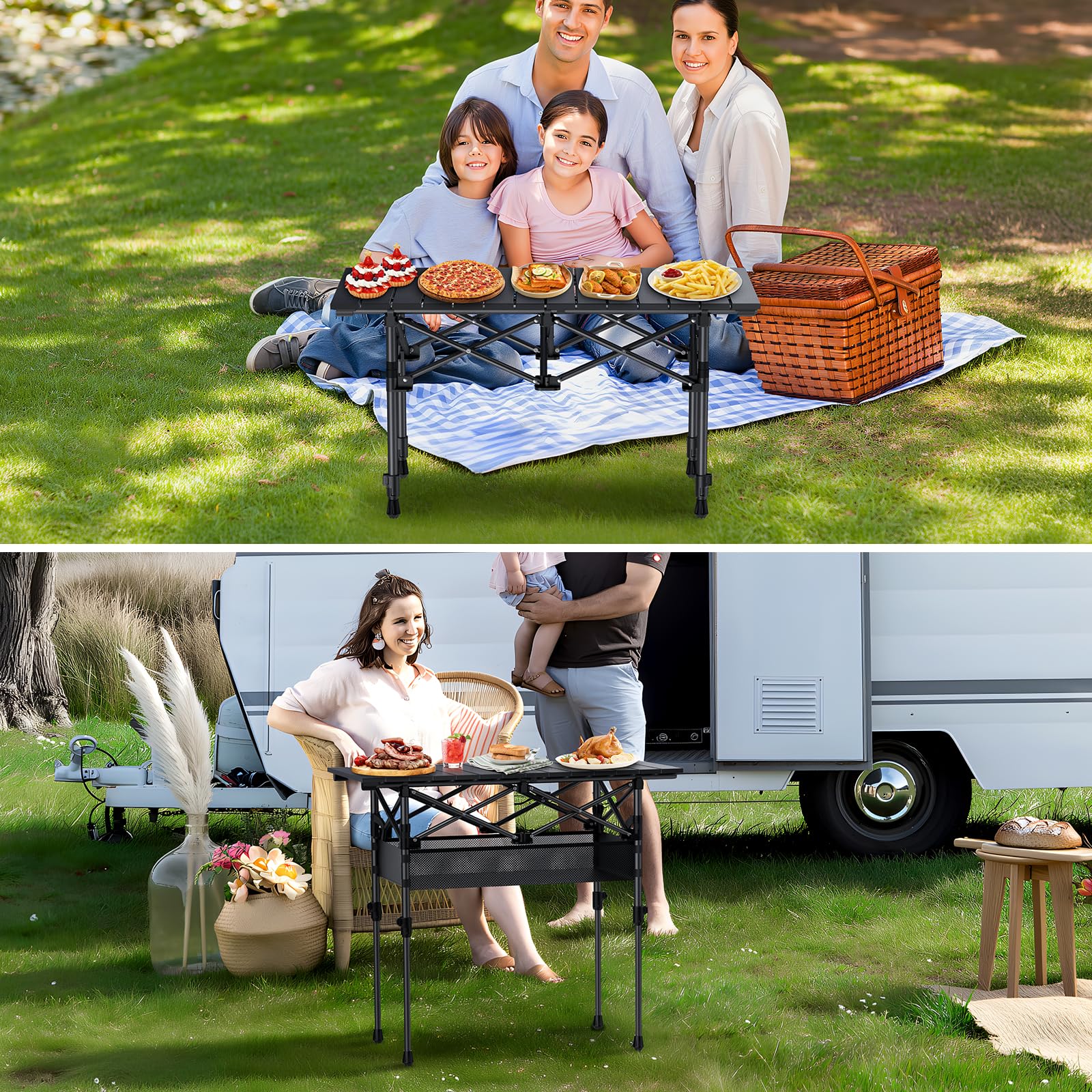 GARLLEN folding table in a caravan setup for extra workspace