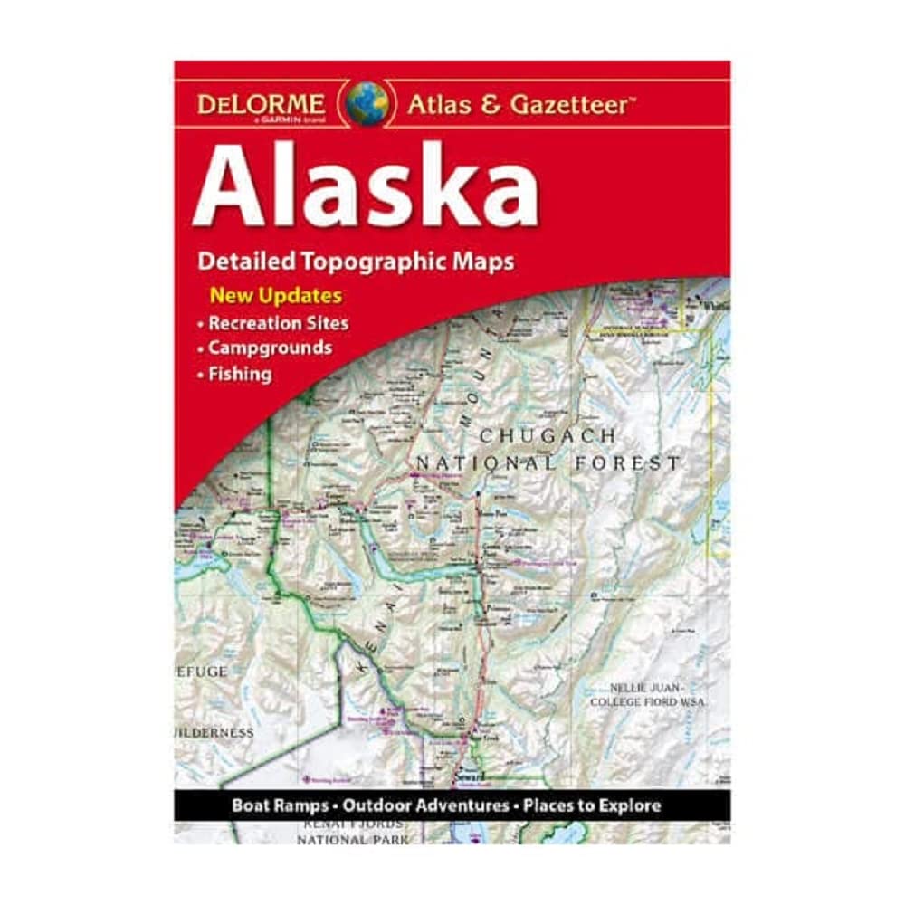 Garmin Alaska Atlas & Gazetteer cover showing detailed topographic maps for travel planning.