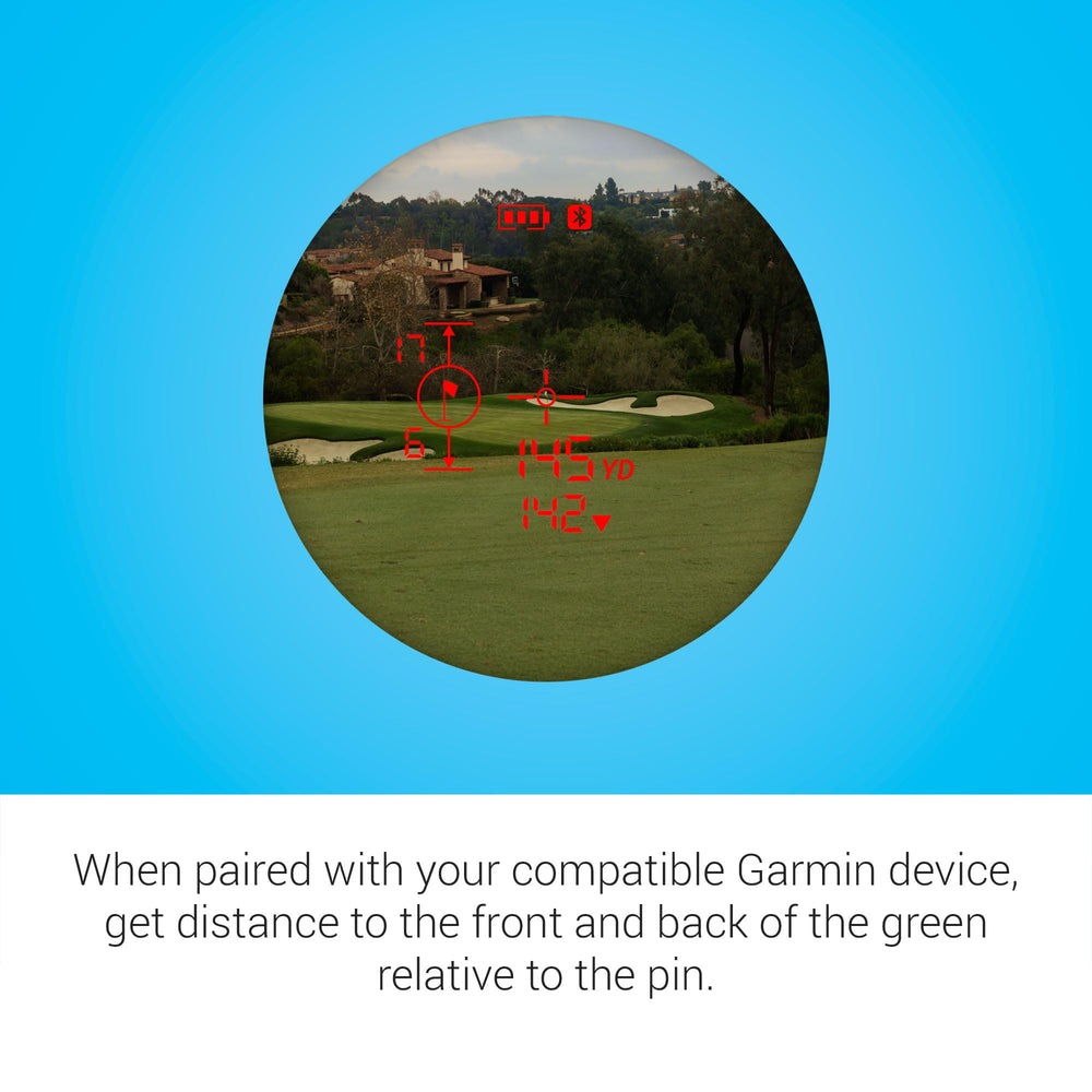 Garmin Approach Z30 shows front and back green distances for better play planning.