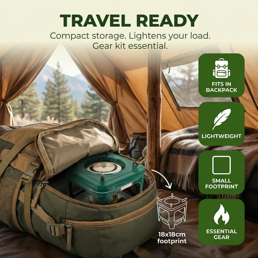 Backpack-ready Garneck stove ready for trail-side meals.