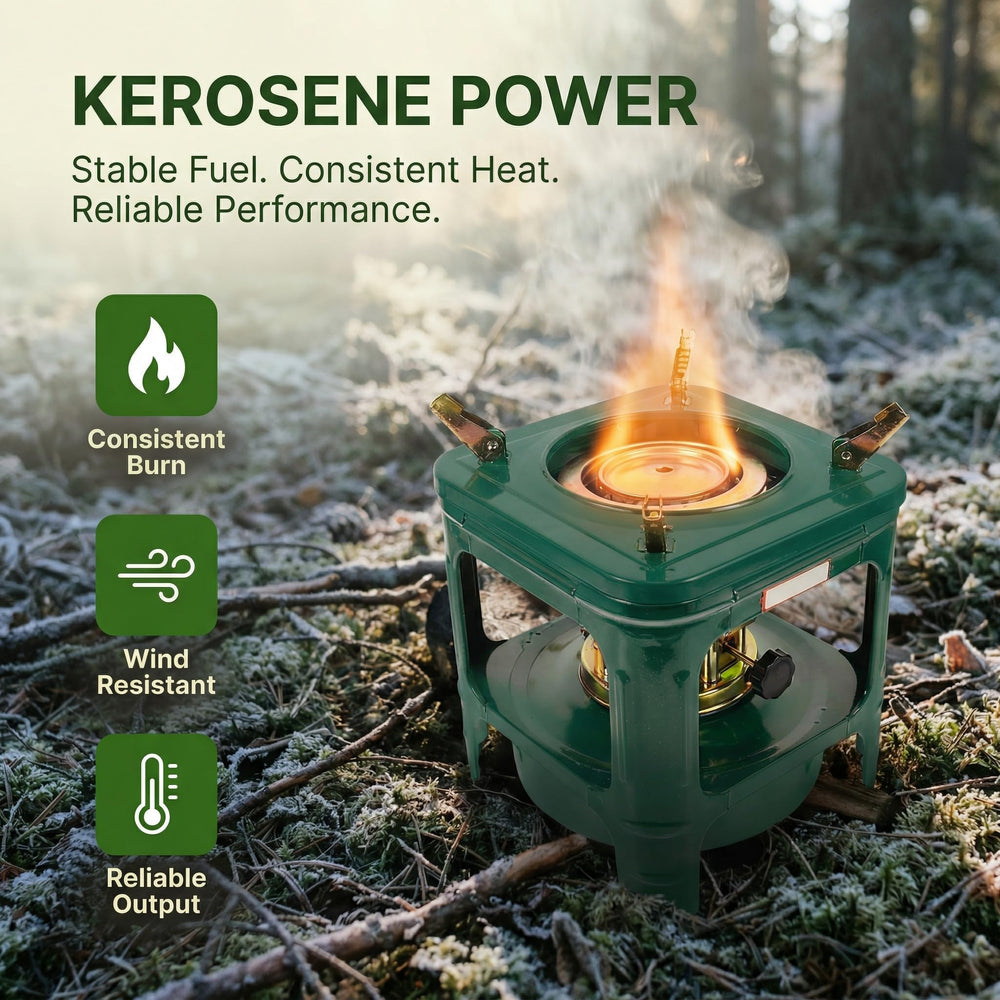 Compact Garneck stove (18x18 cm) fits in bags and car trunks.