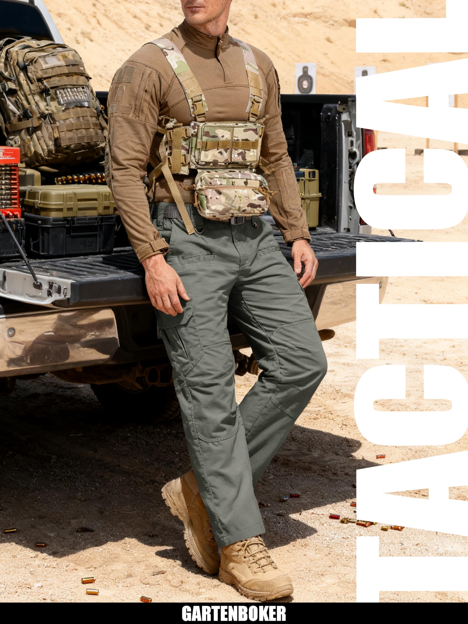 GARTENBOKER men's tactical pants 3D knee design supports movement.