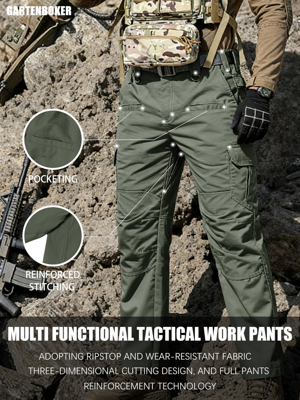 GARTENBOKER men's tactical pants army green color suits outdoor gear.