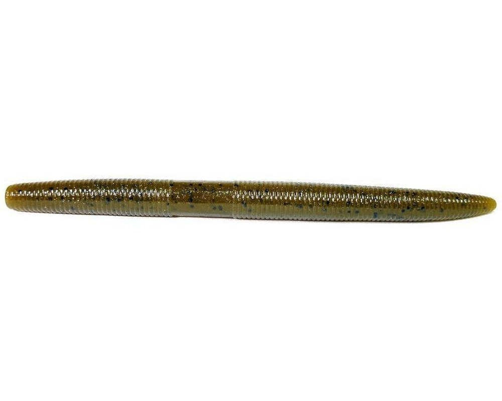 Gary Yamamoto Senko Green Pumpkin with Large Black Flake, 6-inch lure for versatile rigging and improved fall action.