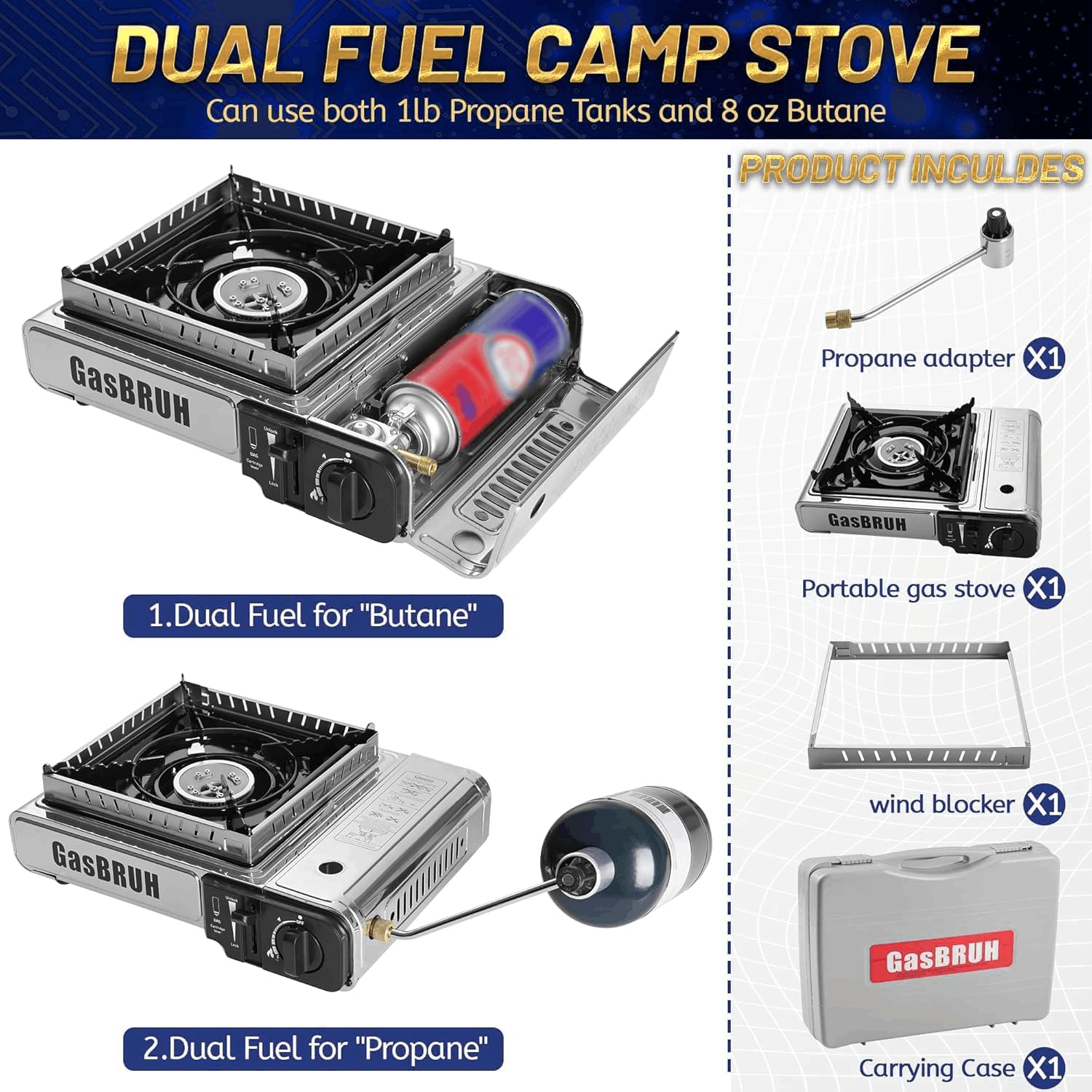 GasBRUH 10,000 BTU burner delivers rapid boil for outdoor meals.
