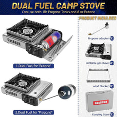 GasBRUH 10,000 BTU burner delivers rapid boil for outdoor meals.