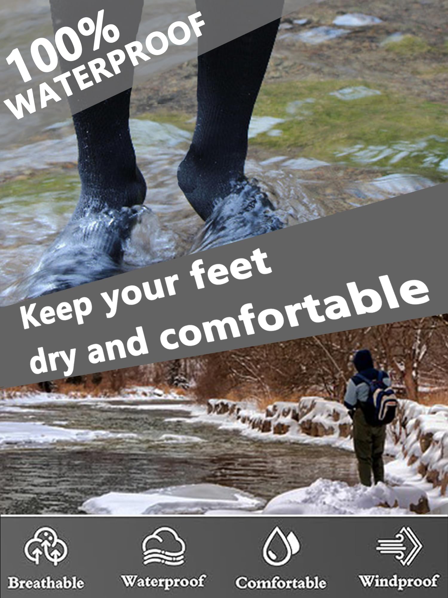 Gash Hao waterproof socks wading closeup highlights moisture barrier protecting feet.