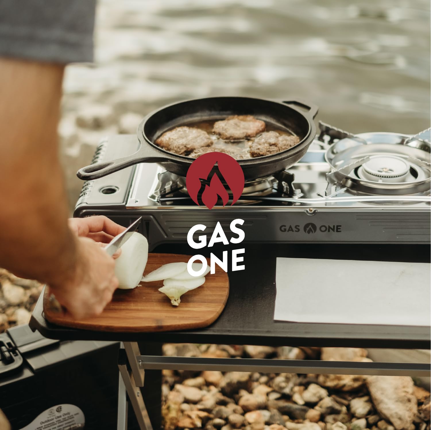 GasOne 2-Burner Camp Stove ignition demonstrates easy start for outdoors