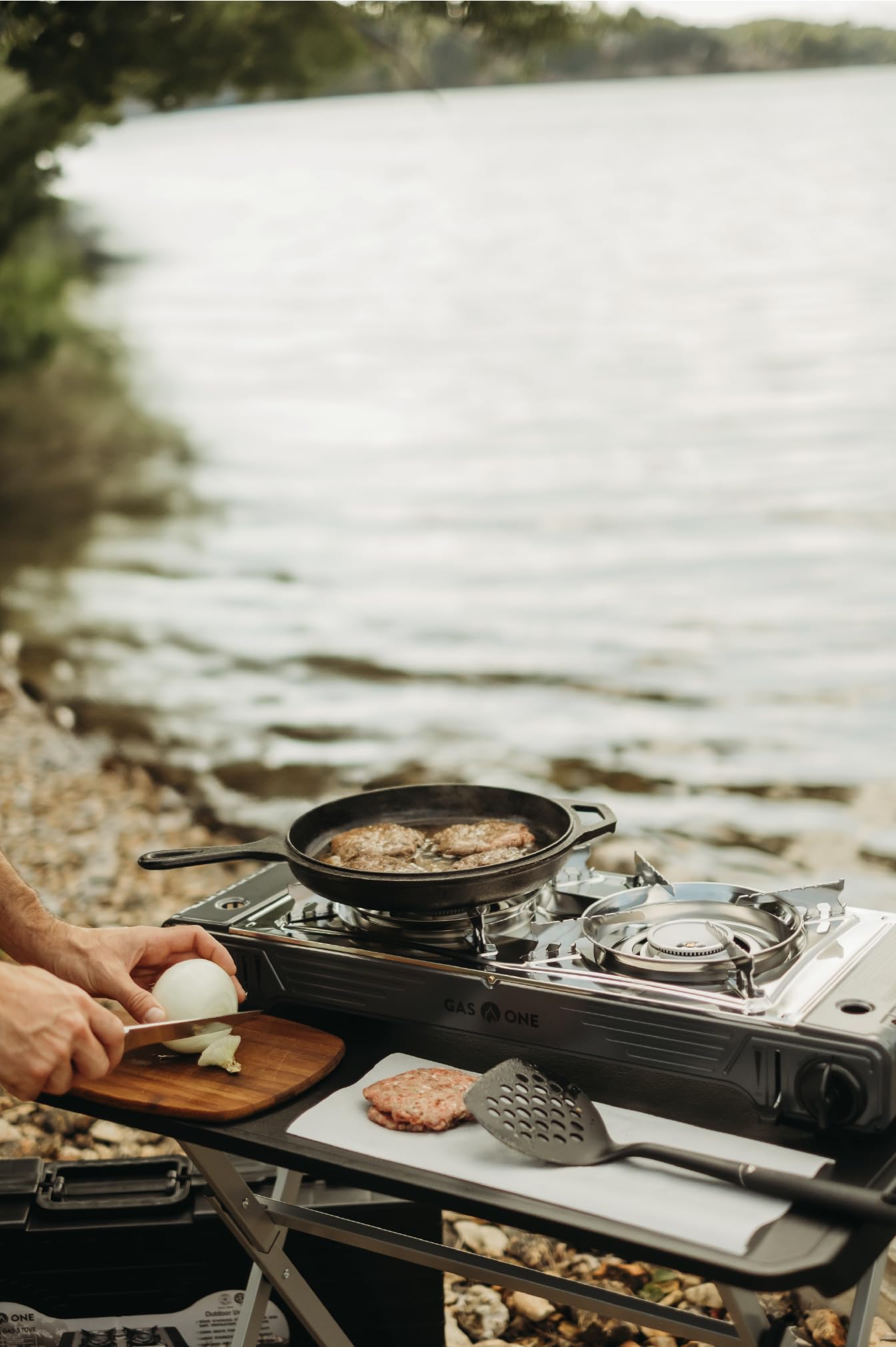 GasOne 2-Burner Camp Stove open burners show versatile outdoor cooking