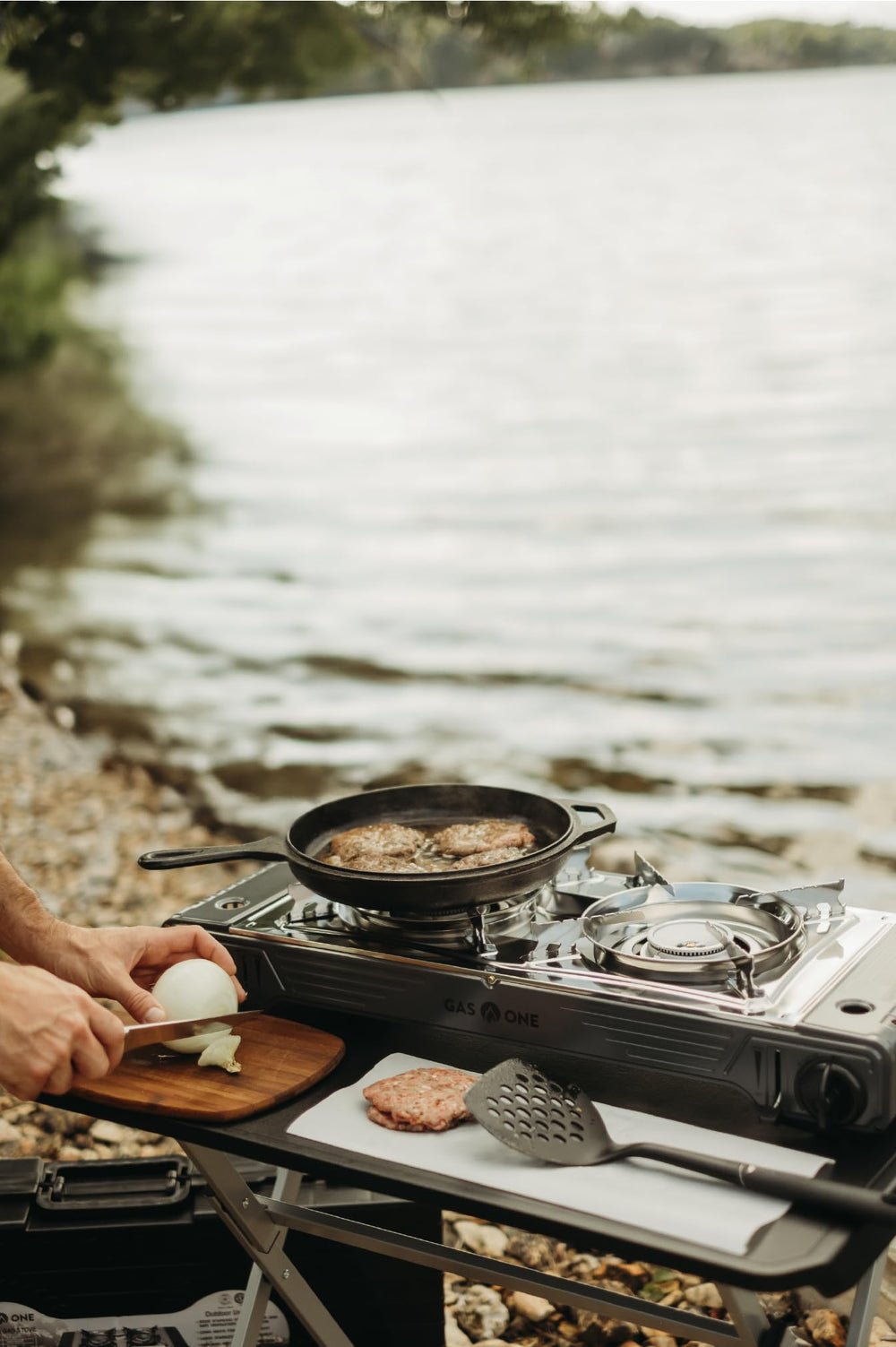 GasOne 2-Burner Camp Stove open burners show versatile outdoor cooking