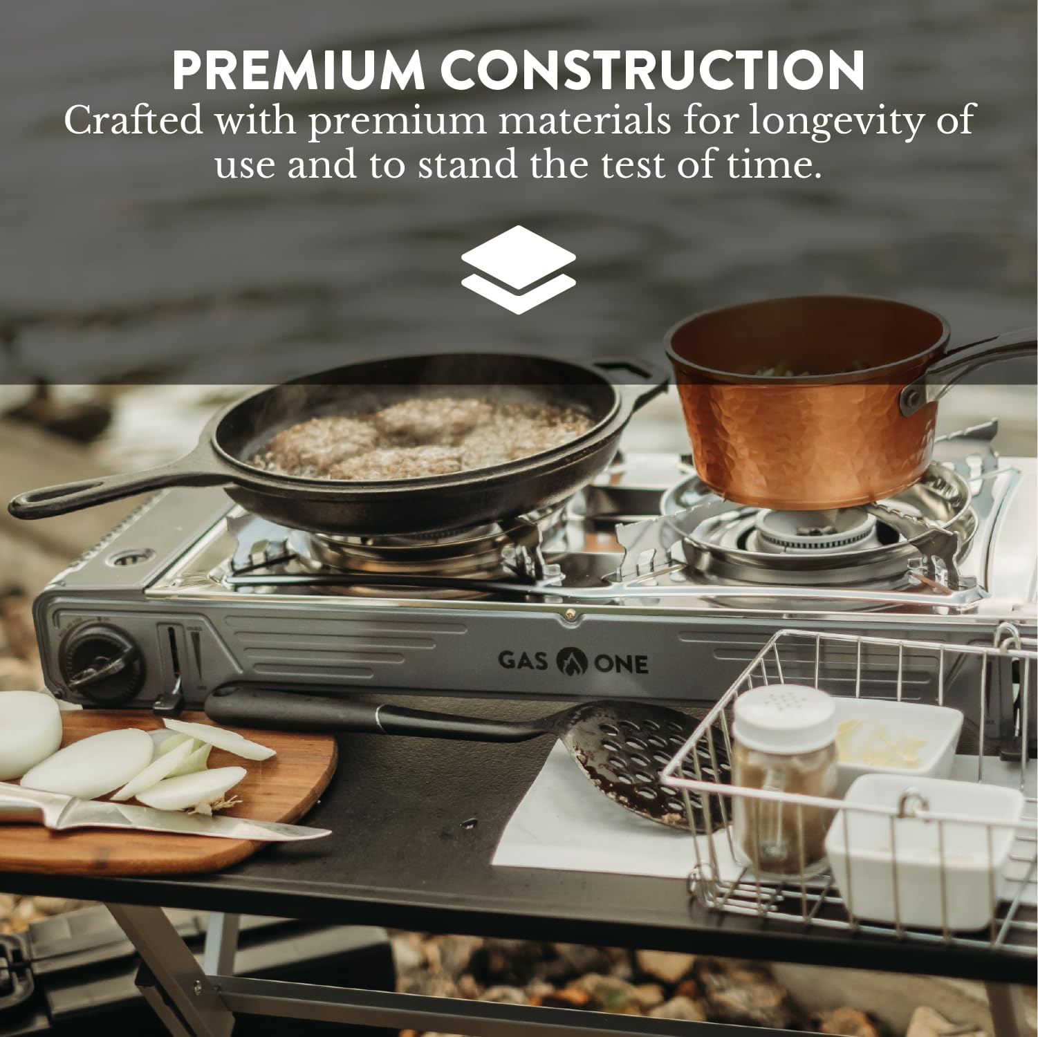 GasOne 2-Burner Camp Stove safety system enhances outdoor cooking security