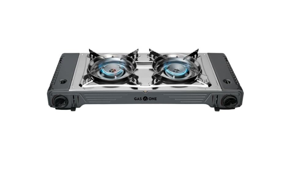 GasOne 2-Burner Camp Stove top view for quick outdoor meals and fast heating